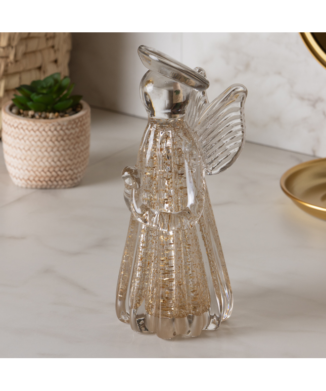 Escultura Anjo de Vidro Dourado 20cm