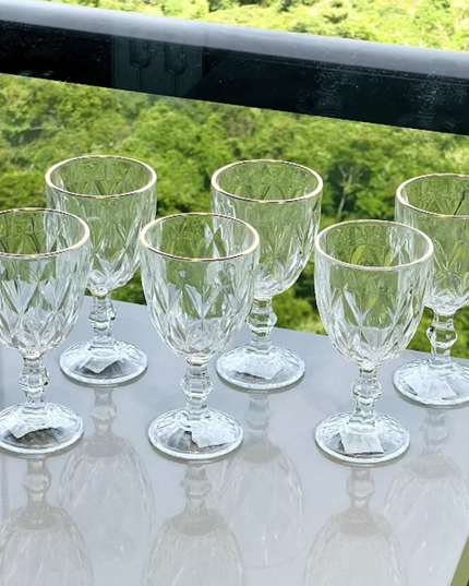 Jogo 6 Taças de Vidro com Borda Dourada Fio de Ouro 300ml