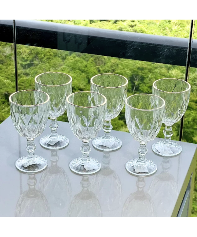 Jogo 6 Taças de Vidro com Borda Dourada Fio de Ouro 300ml