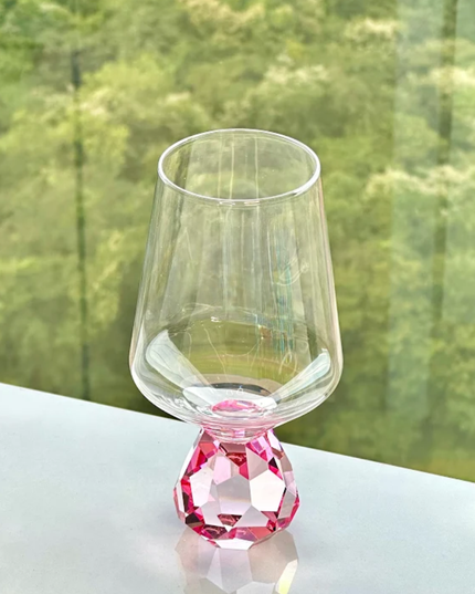2 Taças de Vidro com Base Diamante Rosa 500ml