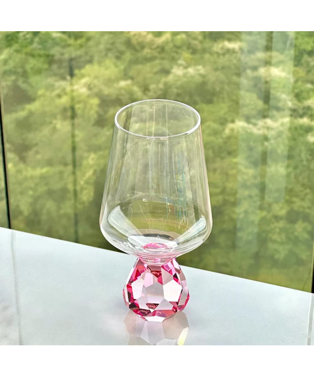2 Taças de Vidro com Base Diamante Rosa 500ml