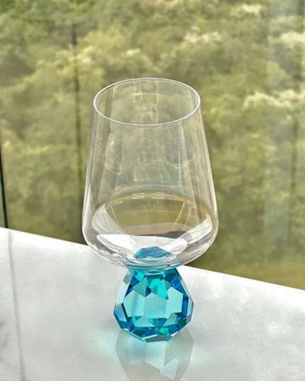 2 Taças de Vidro com Base Diamante Azul 500ml