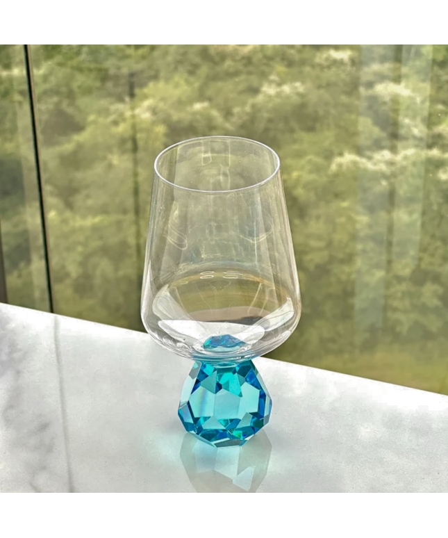 2 Taças de Vidro com Base Diamante Azul 500ml
