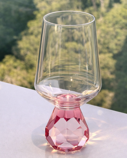 2 Taças de Vidro com Base Diamante Rosa 500ml