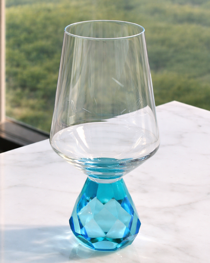 2 Taças de Vidro com Base Diamante Azul 500ml