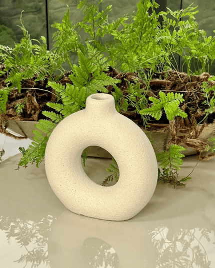 Vaso de Cerâmica Mikonos Redondo Branco 16cm