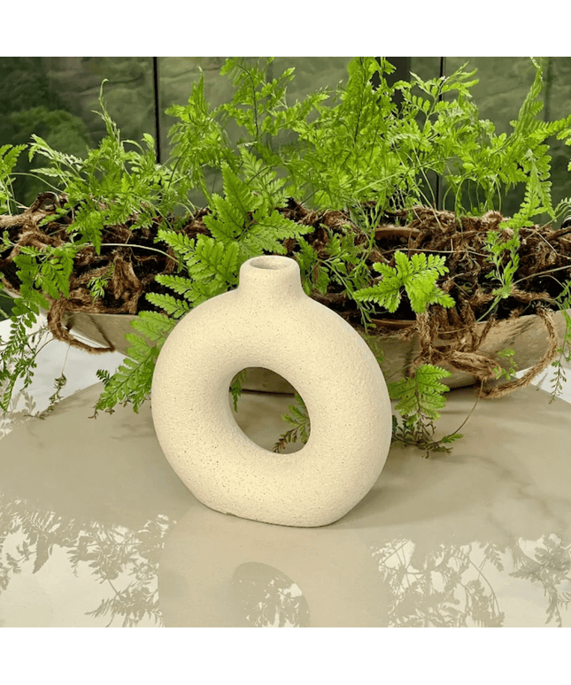Vaso de Cerâmica Mikonos Redondo Branco 16cm
