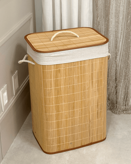Cesto de Roupas Bambu com Tampa 60cm