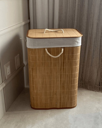 Cesto de Roupas Bambu com Tampa 60cm