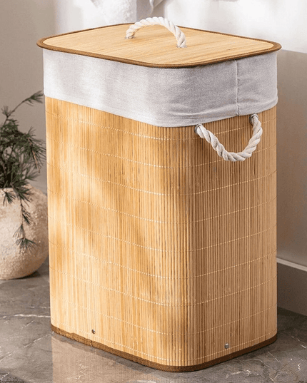 Cesto de Roupas Bambu com Tampa 60cm