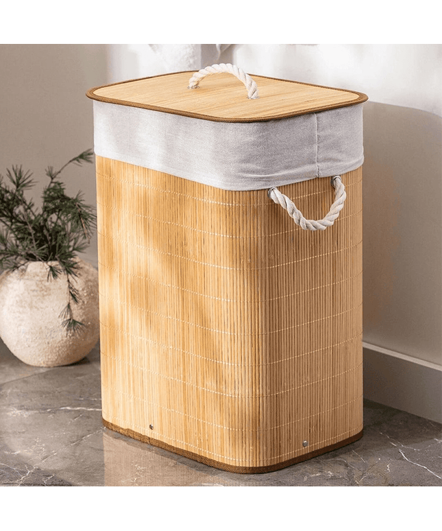 Cesto de Roupas Bambu com Tampa 60cm