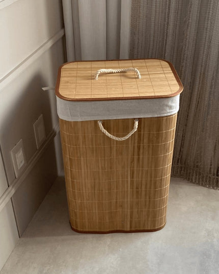 Cesto de Roupas Bambu com Tampa 60cm