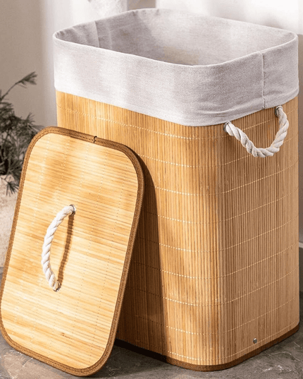 Cesto de Roupas Bambu com Tampa 60cm