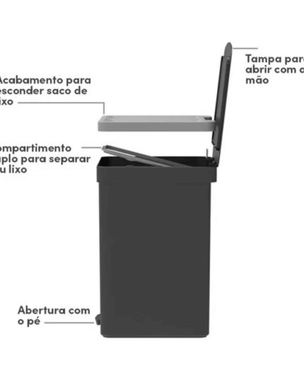 Lixeira de Pedal Trium Duplo Compartimento Preto 20 Litros