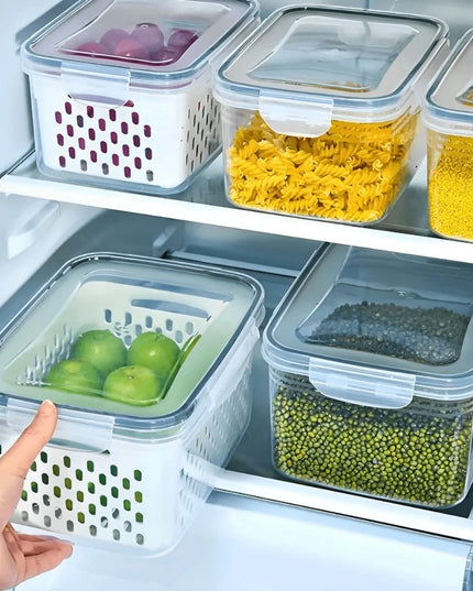 Kit 6 Potes Herméticos Organizador de Geladeira Legumes Frutas Com Cesto Removível