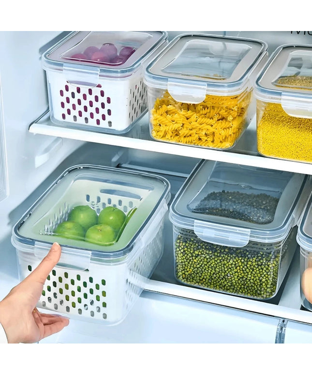 Kit 6 Potes Herméticos Organizador de Geladeira Legumes Frutas Com Cesto Removível