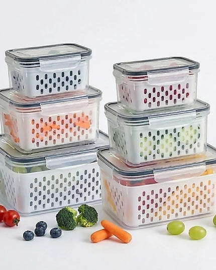 Kit 6 Potes Herméticos Organizador de Geladeira Legumes Frutas Com Cesto Removível