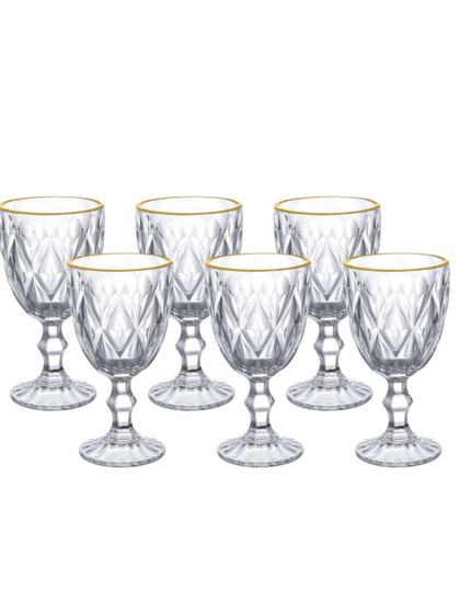 Jogo 6 Taças de Vidro com Borda Dourada Fio de Ouro 300ml